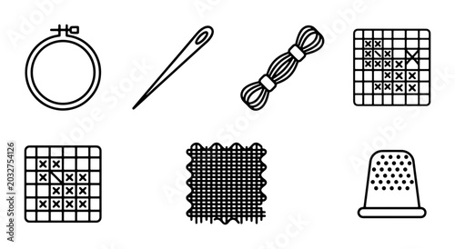 Quadro su tela Embroidery Hoop, Needle, Thread, Cross Stitch Fabric, Thimble: Crafting Tools Ve