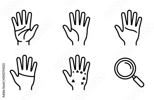 Quadro su tela Palm Reading Icons Set, Hand Lines and Magnifying Glass Vector Graphics, Fortune