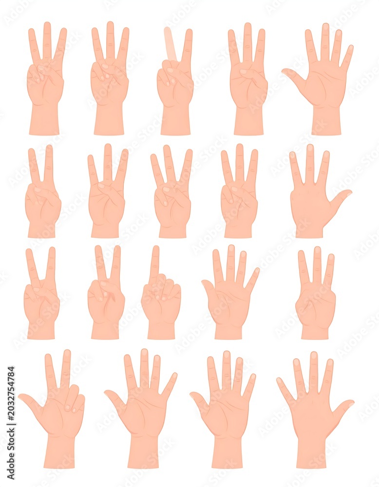 Fototapeta premium A collection of 20 hands with fingers in various positions