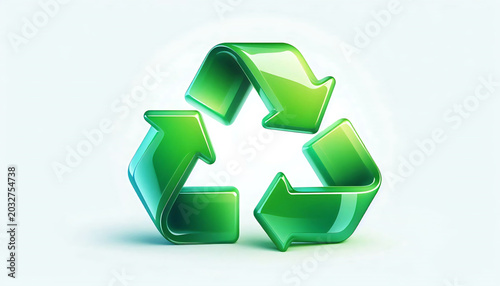 Glossy green 3d recycling symbol icon isolated on a clean white background representing sustainable living and environmental conservation efforts for modern eco friendly design