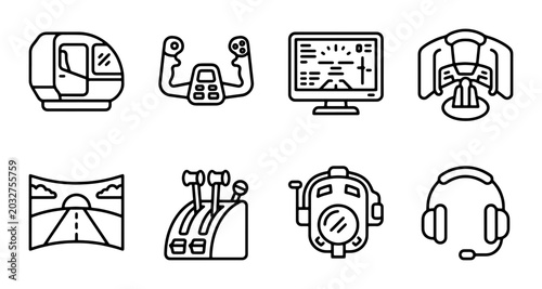Photos Flight Simulator Icons: Cockpit, Yoke, VR Headset, Controls, Monitor, Headset