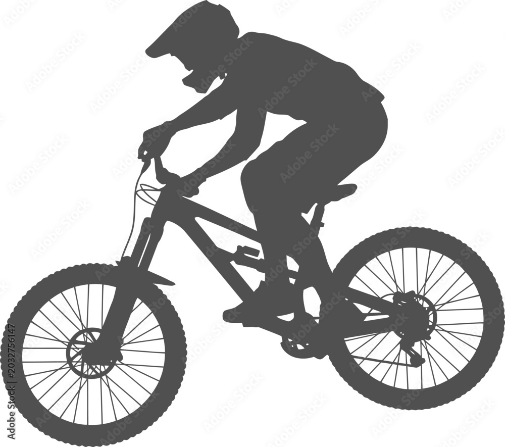 Fototapeta premium Side profile mountain biker jump silhouette vector can editable