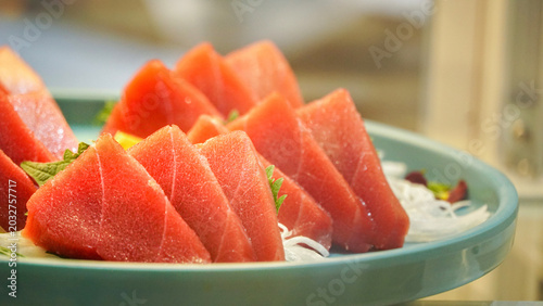 Photos Fresh Salmon Sashimi on Plate