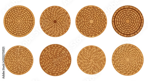 Set of Round Woven Rattan Coasters and Placemats