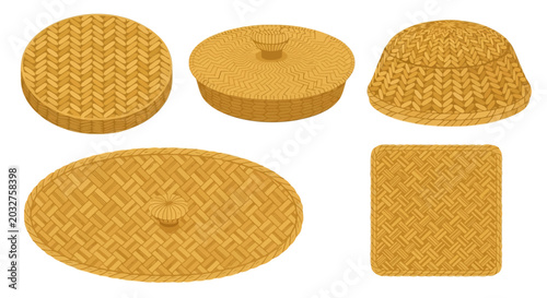 Set of Woven Rattan and Wicker Lid Covers