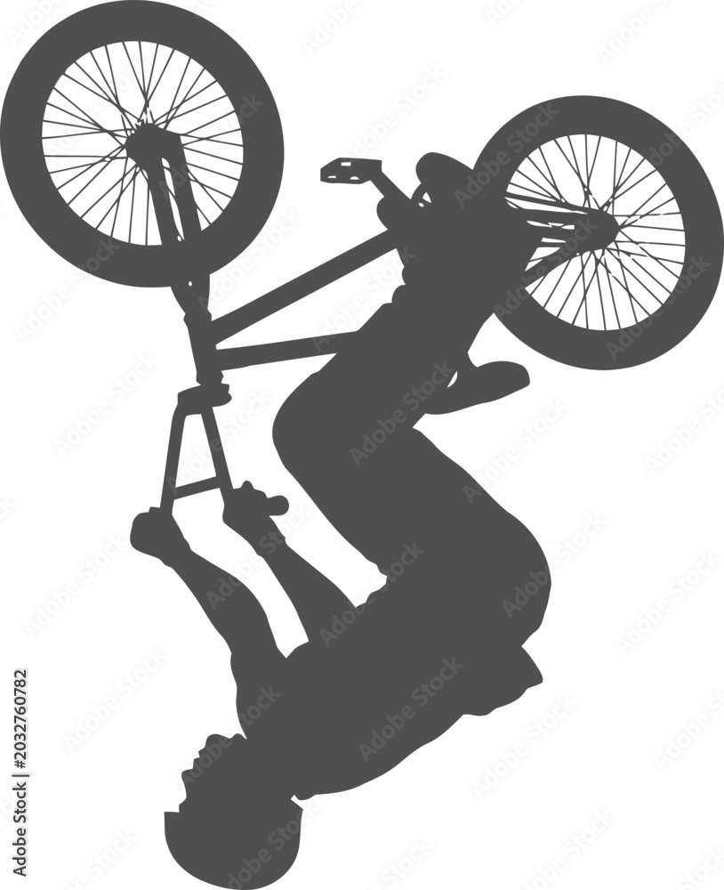 Fototapeta premium Bike stunt silhouette inverted in mid-air vector can be editable