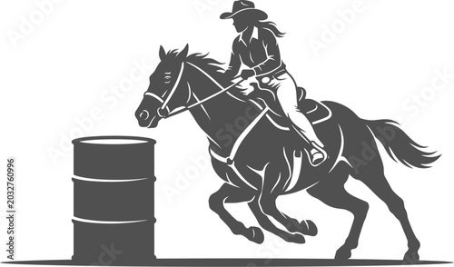 Cowgirl barrel racing on a horse at high speed vector can be editable