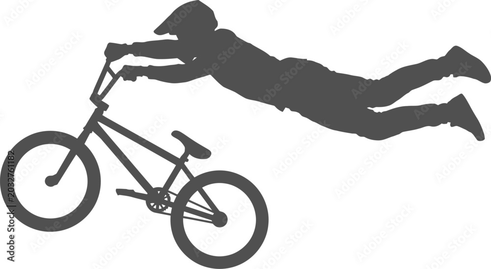Fototapeta premium Extreme bmx rider performing superman trick in mid-air jump vector can be editable