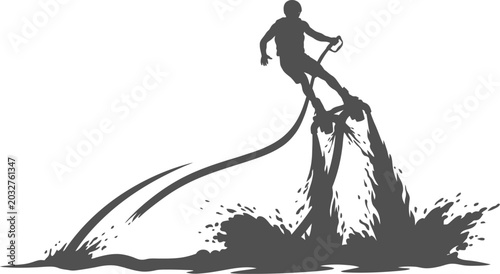 Flyboarder hovering above water surface with powerful jet sprays vector can be editable