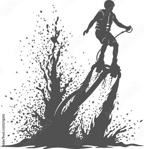 Flyboarder performing water jet trick silhouette vector can be editable