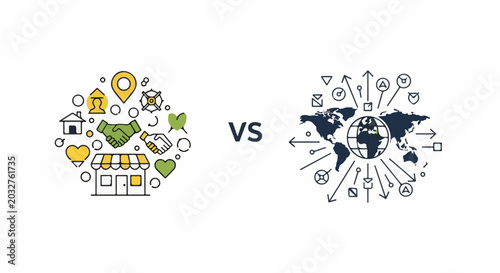 Local business vs. Global connectivity illustrated with icons