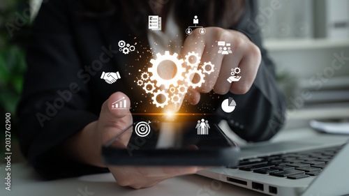 Foto Strong teamwork boosts productivity through collaboration, shared goals, and communication strategies that align team dynamics with a unified business vision