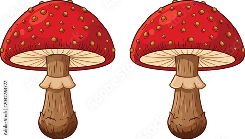 Foto Red Fly Agaric Mushroom Vector Illustration Set Featuring Classic Spotted Amanit