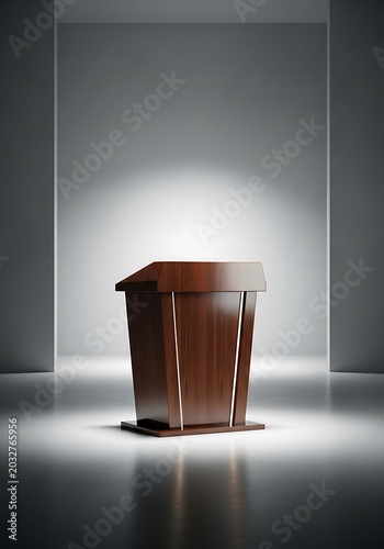Modern Wooden Podium on a Spotlighted Minimalist Stage