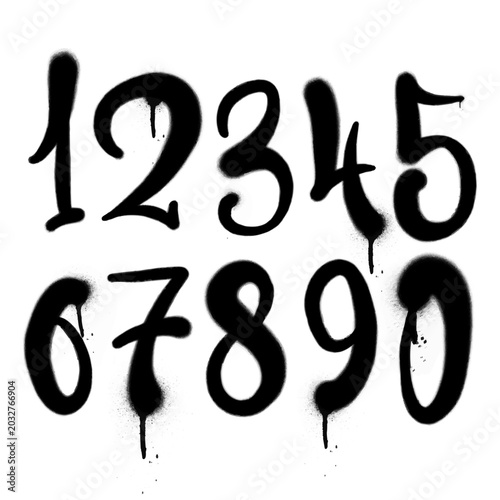 Spray paint graffiti numbers zero to nine set