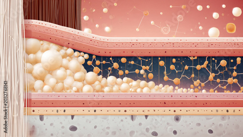 Foto Detailed cross-section of a biological cell membrane with fluid mosaic structure