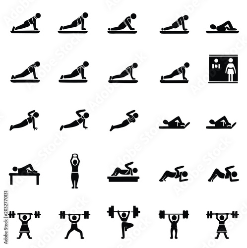 Women Fitness and Yoga Workout Infographic Vector icon set on white background