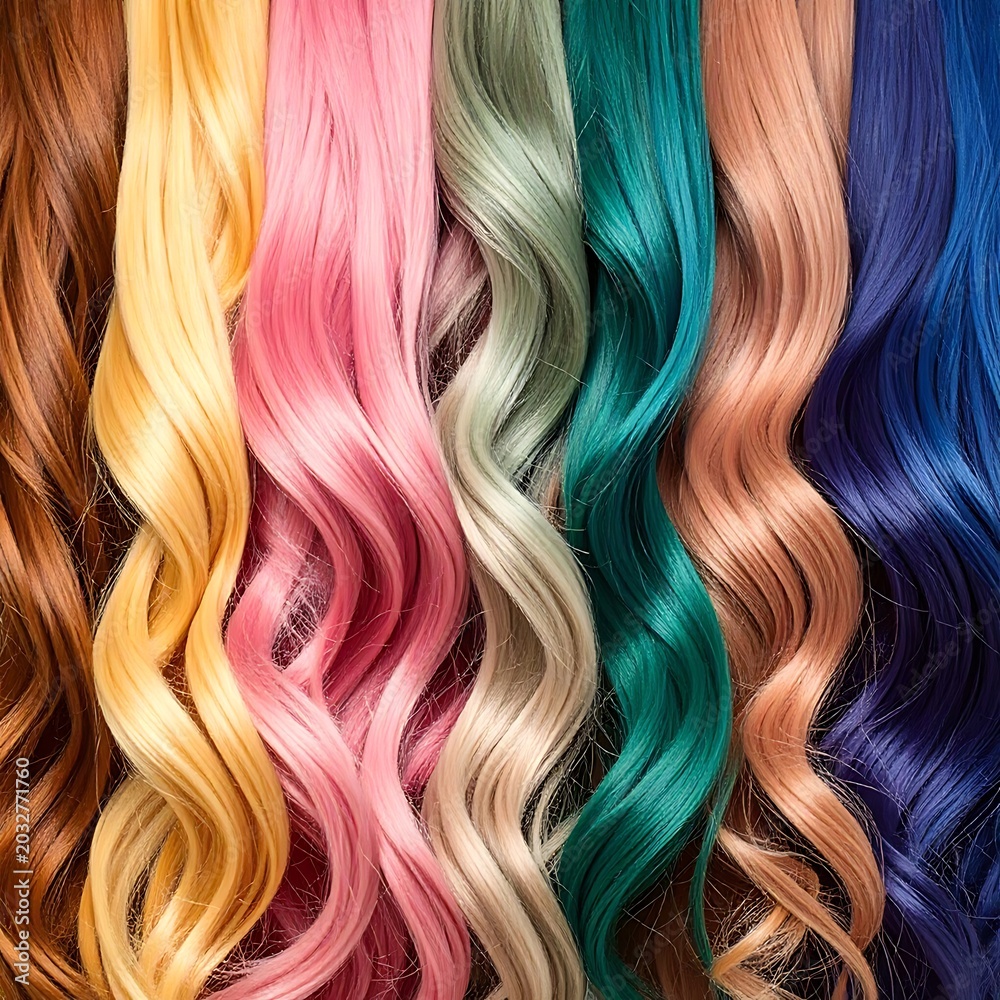 Naklejka premium Vibrant multicolored hair extensions closeup.
