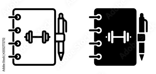 Photos Fitness Journal Icons, Dumbbell Workout Logbook, Pen and Notebook Set, Health Tr