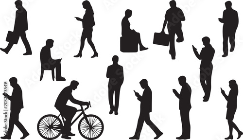 Tableau sur toile Collection of diverse children silhouettes engaged in various outdoor activities like playing and running