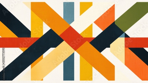 A geometric pattern of intersecting lines and rectangles in various colors.