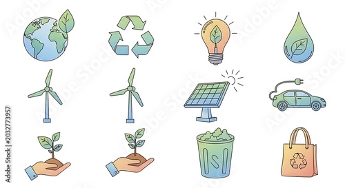 Fotografía Eco friendly symbols and objects for sustainable living and environmental conser