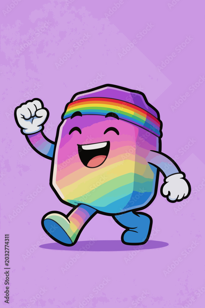 Fototapeta premium Cheerful Rainbow Pride Themed Mascot Walking Happily