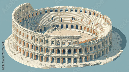 Schilderij op canvas Ancient Roman Colosseum in detailed view with stone exterior and historic archit