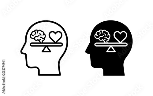 Photos Balance of Brain and Heart Icons, Logic vs Emotion Symbol, Human Head Silhouette
