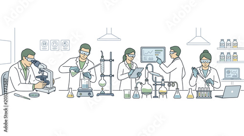 A group of diverse scientists working together in a modern laboratory setting.