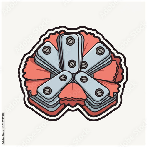 Photos Brain with grey metal puzzle pieces.