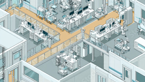 Konstfotografi Modern laboratory interior with advanced equipment and clean design in cool tone