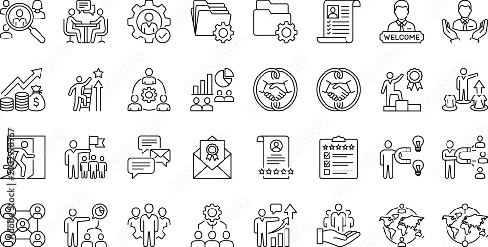 Naklejka premium Line for business recruitment and management, including people, documents, and workflow