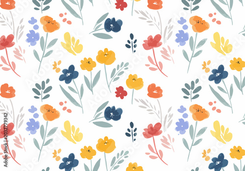 Bright cheerful flower pattern with clean modern visual style