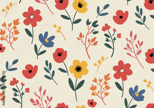 Repeating floral artwork with expressive hand painted brush textures