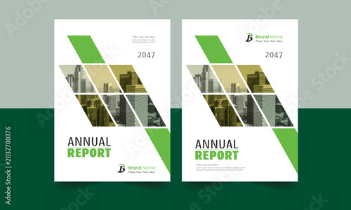 Corporate and creative business annual report cover design template in light green and black colors