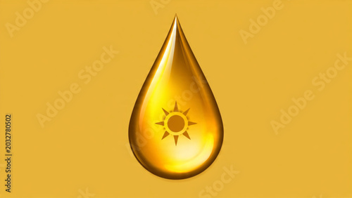 Photos Golden Sun Droplet with Sun Symbol on Bright Yellow Background for Nature and En