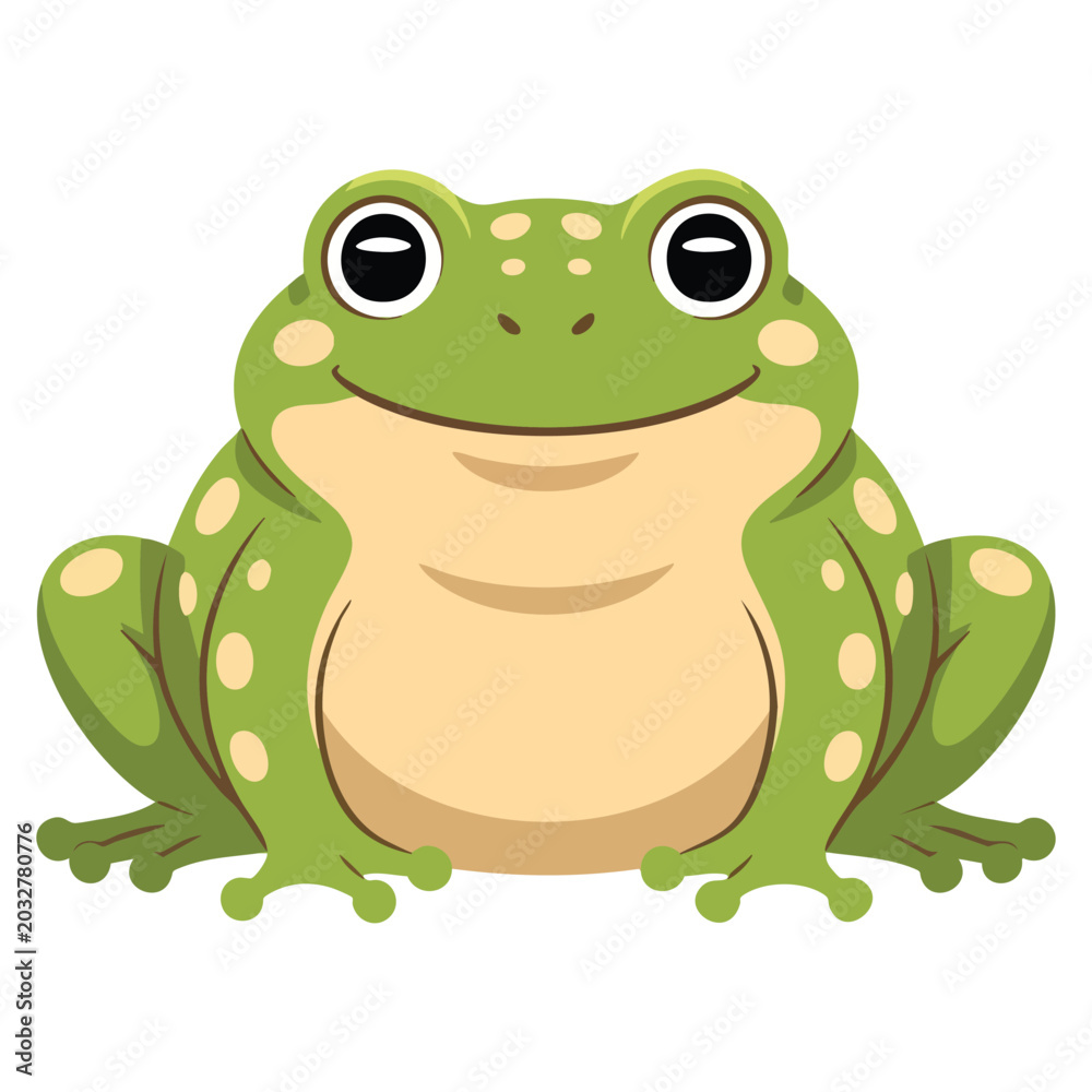 Fototapeta premium Baby green frog with cute expression in vector illustration style. Perfect for wildlife, kids illustration, and cartoon animal themed visuals.