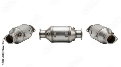 Photos Set of 3 identical car catalytic converter exhaust system parts icons layout