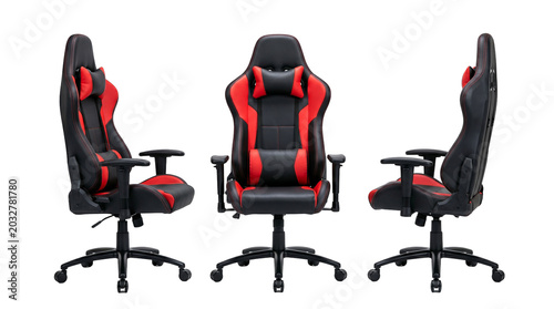Bild auf Leinwand Ergonomic black and red gaming chair computer seat 3D asset layout
