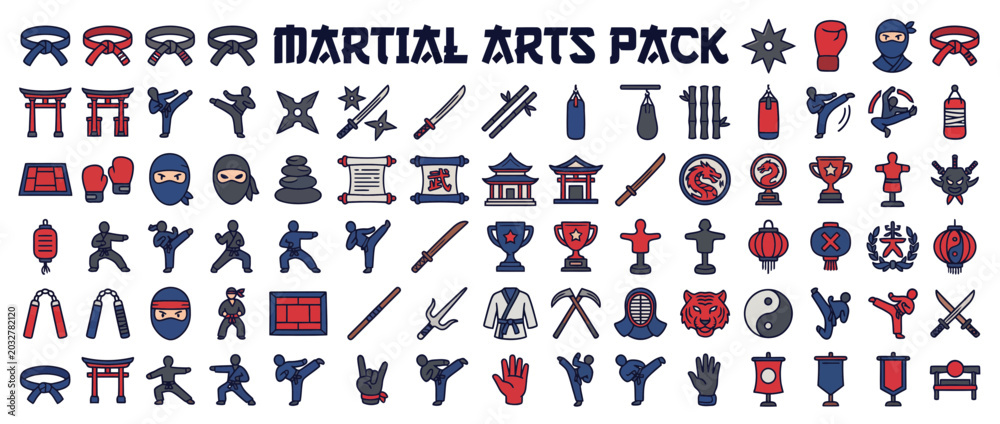 Fototapeta premium Martial arts icons and symbols pack.