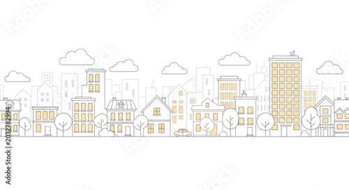 Konstfotografi Hand drawn doodle cityscape sketch with colorful building outlines