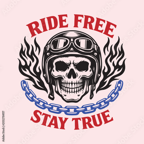 Ride Free Stay True Skull Biker Vintage Motorcycle Graphic Design