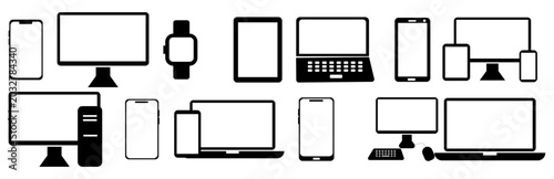 Fotografie set of electronic devices camera media electronics pc business on white backgrou