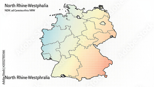 Bild auf Leinwand Map of North Rhine-Westphalia with colorful regional divisions and geographic ou