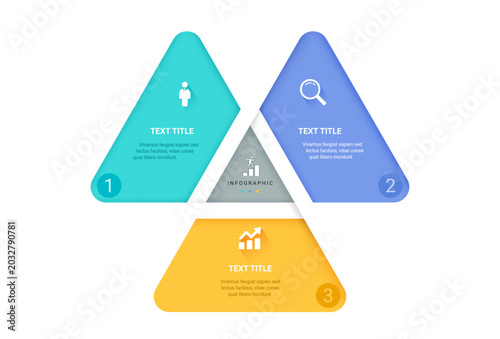 3 Step Venn diagram infographic template. Triangle loops with icons for business presentation.