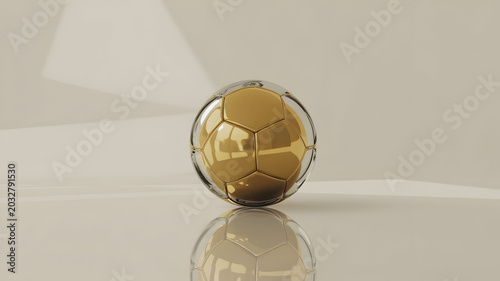 Golden Soccer Ball on Reflective Minimal Studio Background