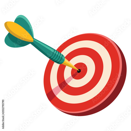 Dart hitting bullseye targetboard emoji in vector style. Illustration suitable for achievement, strategy and competition themed visuals.