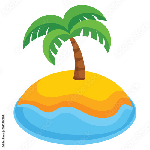 Fotografie Desert island with palm tree emoji vector illustration isolated on white background
