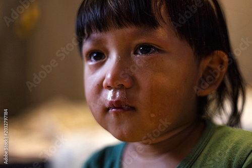 фотографія Toddler Boy Crying With snot Bubble In His Nose